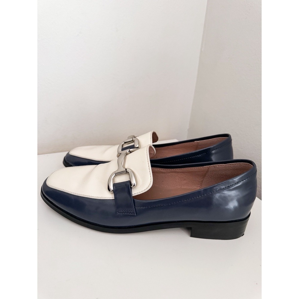 Anthropologie Bibi Lou Zagreb In Blue Leather Loafers Size 40